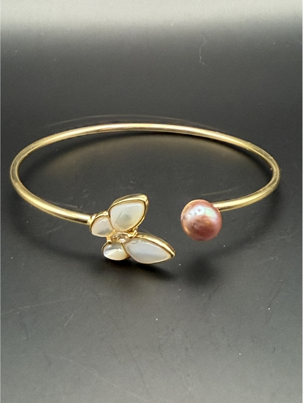 candy+clover mother of pearl butterfly & freshwater pearl cuff bracelet